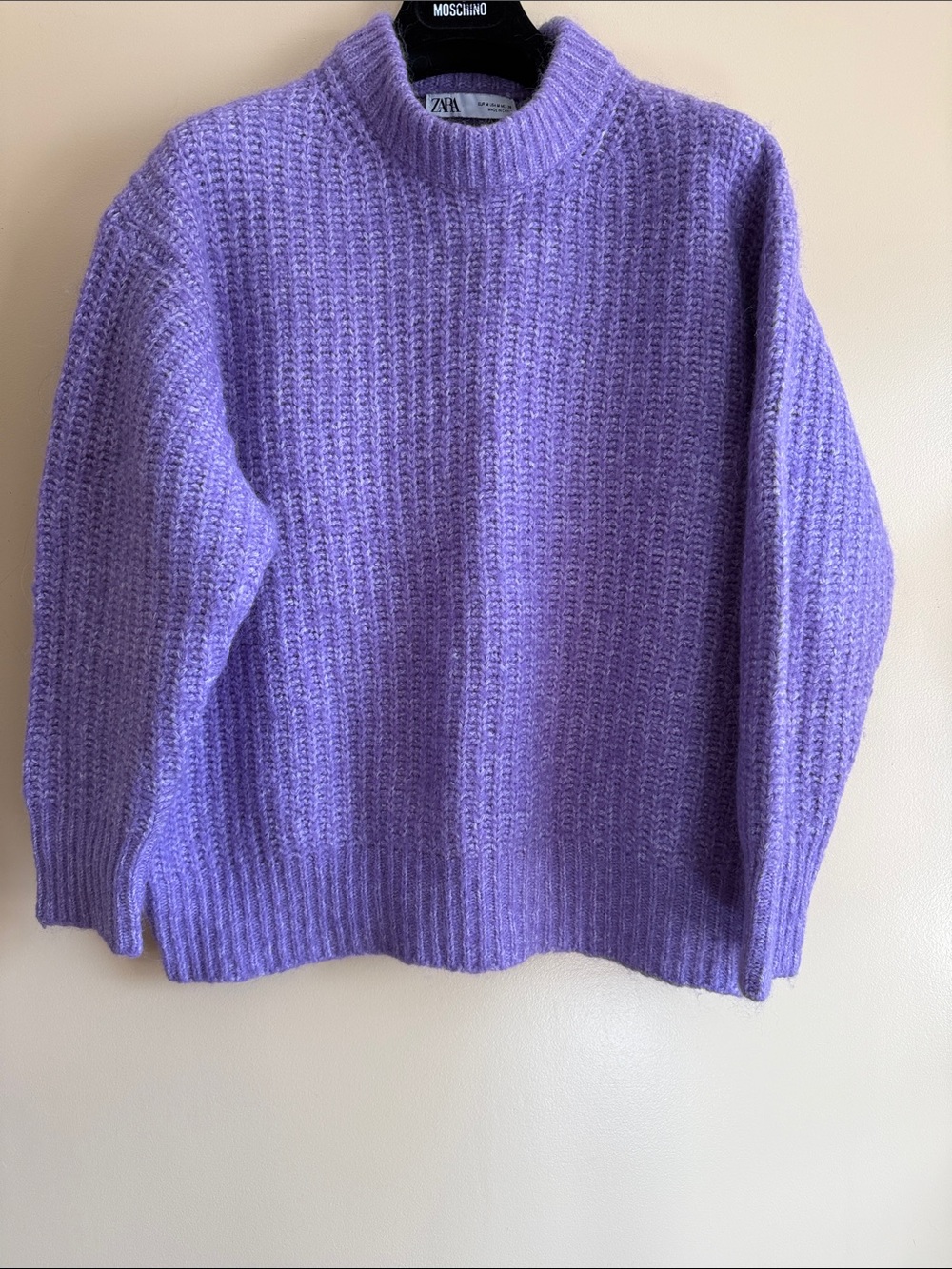 Zara Lilac Ribbed Turtleneck-Style Chunky Sweater